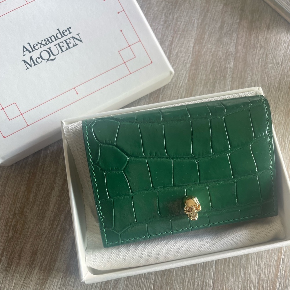 Alexander McQueen Skull Flap Card Case Crocodile Embossed Leather